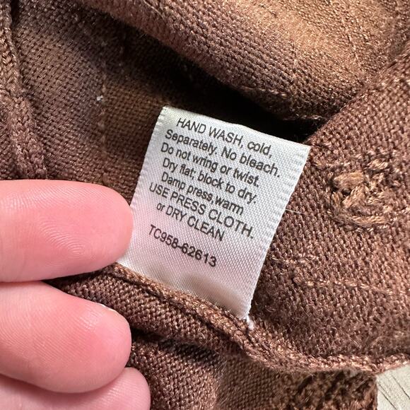 Pendleton Brown Floral 3/4 Sleeve Top Womens Large Jacquard Lace Trim Silk Blend - Picture 7 of 8